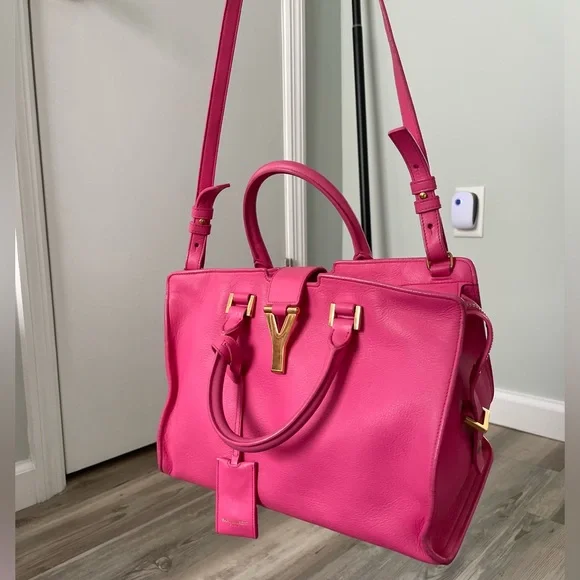 YSL Saint Laurent Classic Y Cabas Fuchsia Leather Satchel - Picture 2 of 16